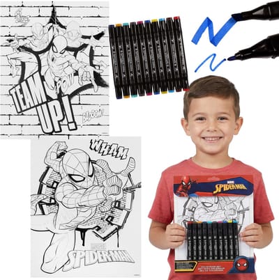 MARVEL Spider Man Creatieve set voor kinderen, knutselset om te kleuren, dubbelzijdige stiften + kleurplaten