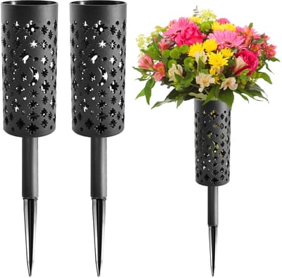 2 stuks grafvaas met grondpen, grafvazen om in te steken, begraafvaas, ca. 39 x 7 cm grafbloemenvaas, zwarte begraafvazen bloemenhouder, kunststof herdenkingsvazen voor herdenkingsgeschenken
