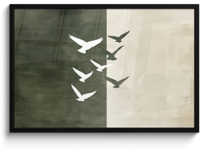 Poster in lijst - Fotolijst 90x60 cm - Posters - Japandi - Vogel - Groen - Posterlijst zwart - Decoratie - Wanddecoratie woonkamer - Muurdecoratie slaapkamer