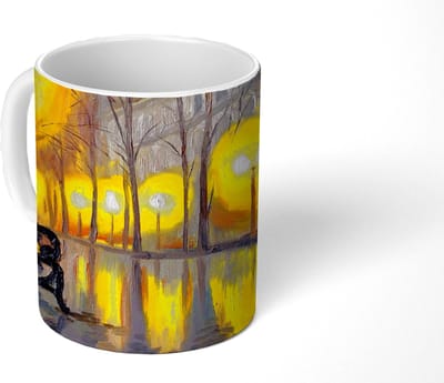 Mok - Koffiemok - Schilderij - Bank - Water - Licht - Olieverf - Mokken - 350 ML - Beker - Koffiemokken - Theemok