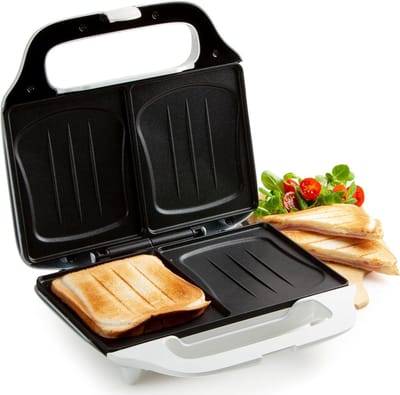 Tosti-ijzer XL - Sandwichmaker - Snelle lunches maken - Grote schelpvormige tosti's - 900 Watt - Wit