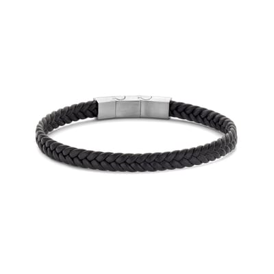 7FB-0796 – Frank 1967 – Heren Armband – – Leren Armband – Zwart – Zilverkleurig – 21 cm