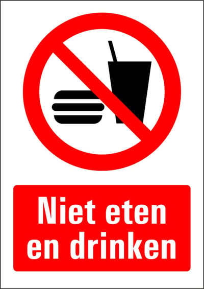 Niet eten en drinken sticker 148 x 210 mm