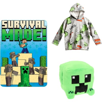 Minecraft slaapkamerset; fleecedeken, hoodiedeken en handwarmer/knuffel