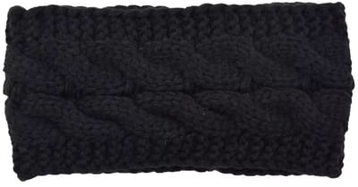 SilverAndCoco® - Winter Haarband Dikke Warme Fluffy Elastische Hoofdband Gedraaid Wol / Zwarte Geribbelde Wollen Brede Haarbanden Dames / Zachte Warme Bonten Elastische Meisjes Knoop Breed - Zwart