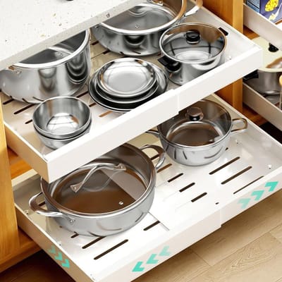Allecto - Pull-out Cabinet Organizer - Verstelbaar - Ruimtebesparend - Wit - Treklaadjes - Perfect voor Keuken en Badkamer - 2 Compartimenten