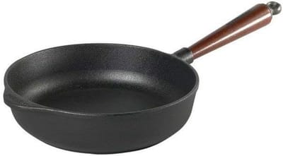 Gietijzeren Serveerpan 25 cm met Hoge Rand en Houten Handvat - Ideaal voor Brademomenten
