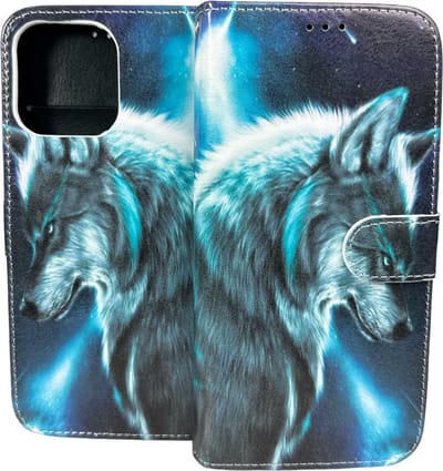Portemonnee Book Case Hoesje Geschikt voor: iPhone 14 Pro Max - Wolf Print