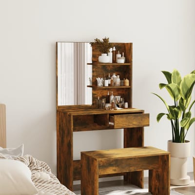 vidaXL - Kaptafel - met - spiegel - 74,5x40x141 - cm - gerookt - eikenkleurig
