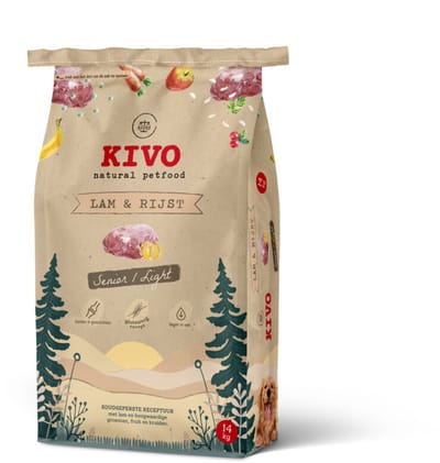 Kivo Petfood Hondenbrokken Lam & Rijst - Senior/Light - 14 kg Koudgeperst - Glutenvrij
