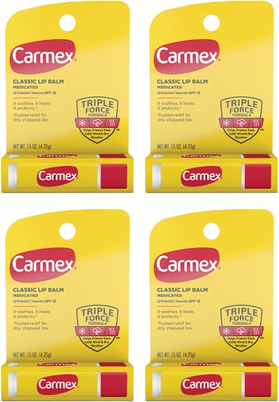 Carmex Classic Medicated Balsem voor Lippen SPF 15 - Lippenbalsem - 4-pack, voor droge lippen