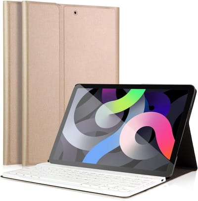 Hoes met Toetsenbord geschikt voor iPad Air 2022 / 2020 10.9 inch - Kunstlederen Book Case Cover Hoesje met Toetsenbord Goud
