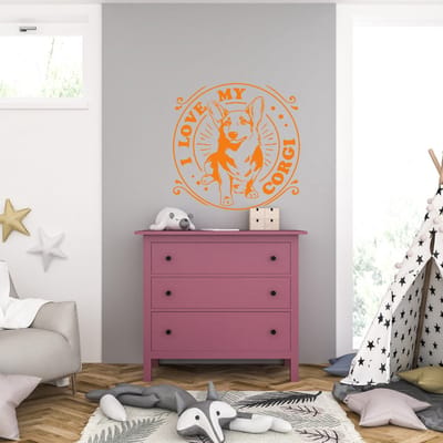 Muursticker - I Love My Corgi - 40,6 x 40,6 - Oranje
