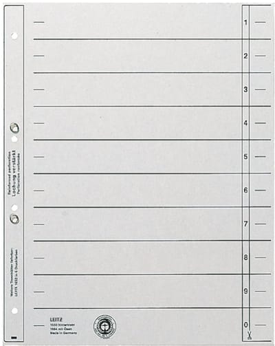 LEITZ scheidingsbladen, A4 overbreed, kraftkarton 200g/m2, grijs