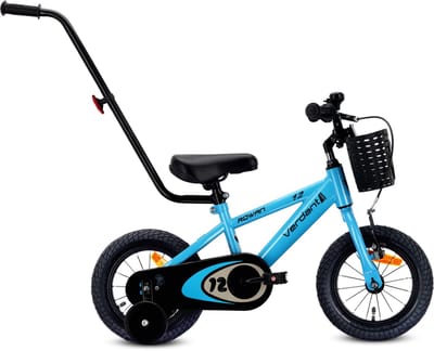 SUN BABY Verdant Bike Kinderfiets voor jongens 12 inch, leeftijd 3 tot 6 jaar, met zijwieltjes, duwstang, handrem (Blauw, 12 inch)