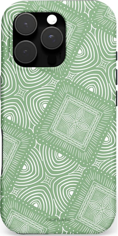 Casetastic hoesje geschikt voor Apple iPhone 16 Pro - MagSafe - Dubbellaagse bescherming - Groene Mandala - Fashion Case - Saliegroen