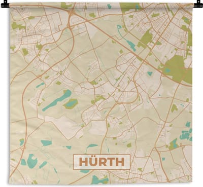 Wandkleed - Wanddoek - Hürth - Plattegrond - Vintage - Kaart - Stadskaart - 180x180 cm - Wandtapijt