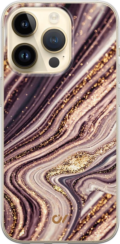 Hoesje geschikt voor Apple iPhone 14 Pro - Golden Pink Marble - - Paars - Apple - Casevibes