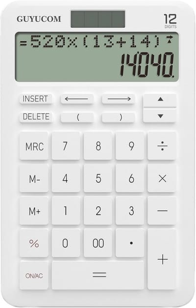 Zakrekenmachine met geheugen en traceerfunctie - 12-cijferig, duidelijk lcd-display, grote toetsen - Ideaal voor kantoor en school