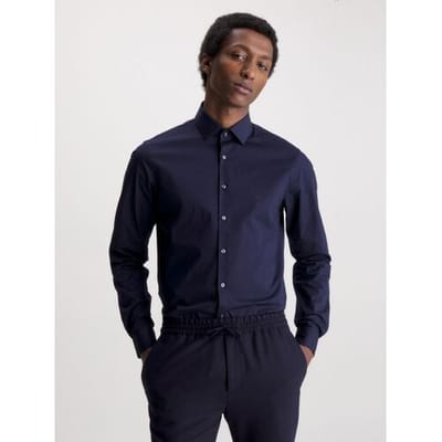 Calvin Klein poplin stretch getailleerd overhemd nachtblauw heren 43