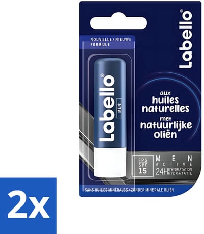 Labello - Active for Men - Lippenbalsem - Intensieve Hydratatie - 4.8 g - Voordeelverpakking - 2 stuks