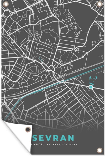 Muurdecoratie Sevran - Frankrijk - Plattegrond - Kaart - Stadskaart - 120x180 cm - Tuinposter - Tuindoek