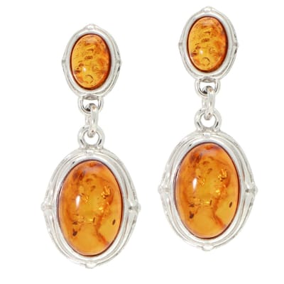 La Rosa Princesa Stijlvolle 925 Zilveren Oorknoppen met Amber (Barnsteen) Oorhangers Ovaal