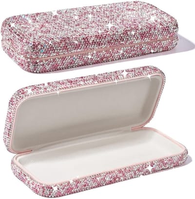 Brillenhoesje Hard Shell - Zonnebril Etui - Veilige Opslag - Versierd met Glitters - Universeel Formaat - Roze