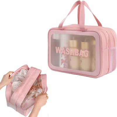 1 artikel - Toilettas - Grote toilettas - Reistoilettas - Opbergtas voor cosmetica - Waterdicht - Scheiding tussen nat en droog - Roze - 31*15*20cm - Geschikt voor cosmetica en toiletartikelen