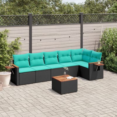 vidaXL - 7-delige - Loungeset - met - kussens - poly - rattan - zwart