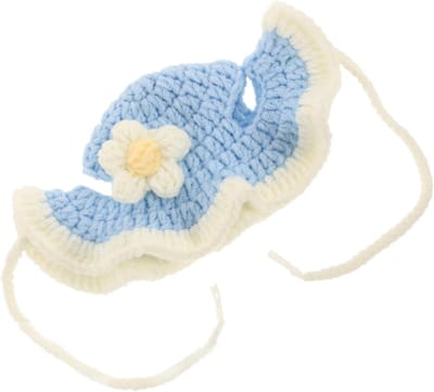 Daity Een blauwe huisdiermuts met konijnendesign, gemaakt van gebreide wol en polyester, geschikt voor katten en honden met een gewicht van 3-7,5 kg en een hoofdomtrek van ongeveer 30 cm; geschikt voor winterfeestjes en dagelijks gebruik (blauw).