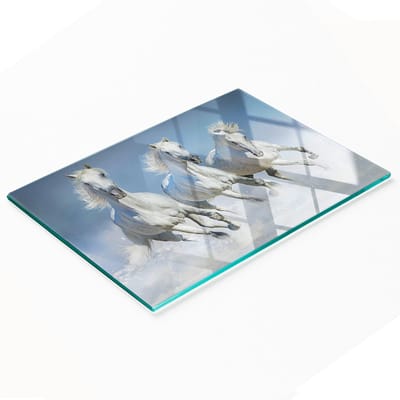 Decoratieve glazen snij- en serveerplank met galopperende paarden, 80x52 cm