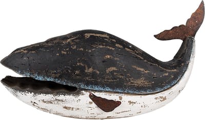 Clayre & Eef Decoratie Beeld Walvis 23 cm Zwart Wit Hout