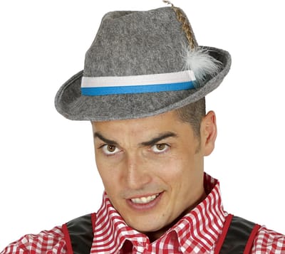 Fiestas Guirca Tiroler Oktoberfest hoedje - met veer - grijs - verkleedaccessoire volwassenen