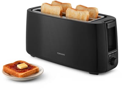 Tomado TBT4000B - Broodrooster - Voor 4 sneetjes - Toaster - Grote broodrooster - 7 standen - 1400W - Kruimellade - Zwart