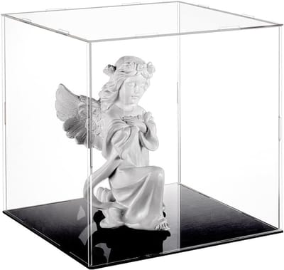 Transparante Acryl Display Case met Zwarte Basis en Rubber Ringen, 26 x 26 x 25 cm, Cube, Stofdichte Bescherming voor Actiefiguren en Verzamelobjecten, Zelf te Monteren