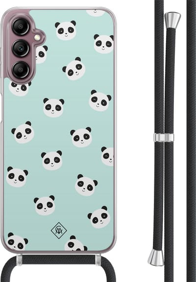 Casimoda® hoesje met koord - Geschikt voor Samsung A14 - Panda Print - Afneembaar koord - TPU/acryl - Mint
