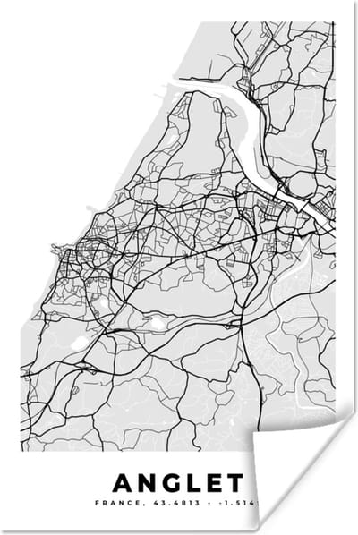 Poster Stadskaart – Frankrijk – Kaart – Anglet – Plattegrond - 120x180 cm XXL