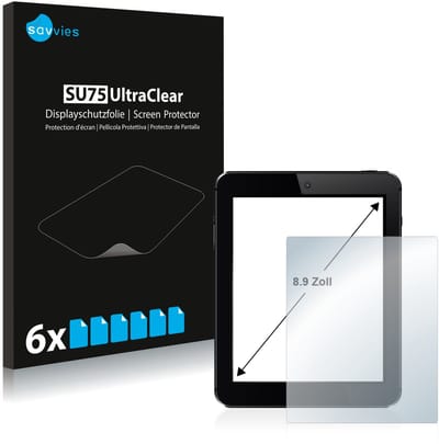 Savvies - Screenprotector voor Tablets met 8.9 inch-scherm [195 mm x 114 mm, 1:2] Folie Beschermfolie transparant 6 Stuks