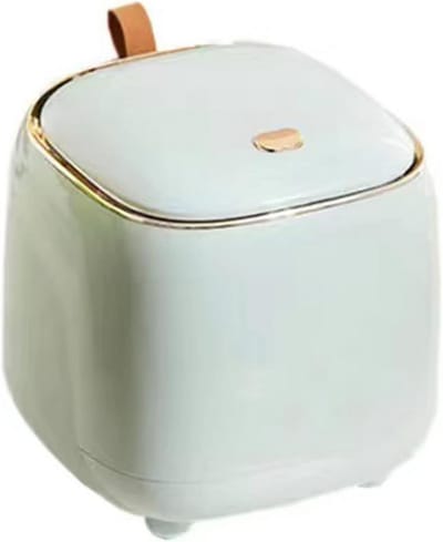 Mini Afvalbak - Bureau Prullenbak - Kleine Ruimtes - Drukknop Deksel - 14.5 cm Hoog - Lichtgroen