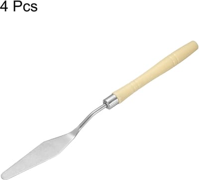 Set van 4 messen, schildergereedschap, 19 cm, spits roestvrijstalen lemmet, kunststof handvat, spatel, schilderpalet, mes voor olie, acryl, canvas, beige