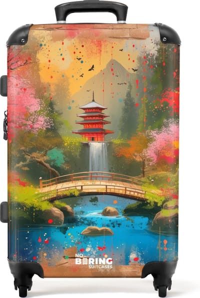 NoBoringSuitcases.com® - Koffer groot - Rolkoffer lichtgewicht - Japanse tuin in graffiti stijl - Reiskoffer met 4 wielen - Grote trolley XL - 20 kg bagage