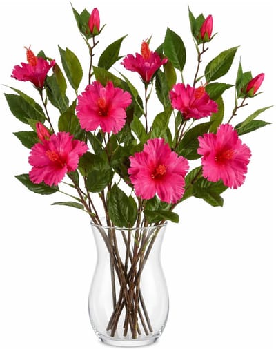 Mica Decorations Kunstbloem Hibiscus Floral - 4x - H74 cm - roze - kunststof - stelen kunstbloemen - boeket - rozen bloemetjes