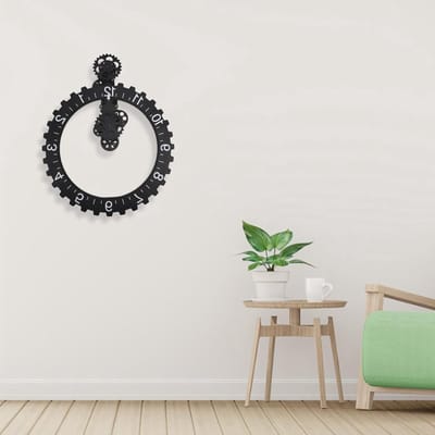 Retro wandklok met tandwielen, 3D bewegingsmechanisme, grote hangklok en mechanisch uurwerk voor unieke interieurdecoratie