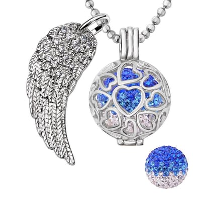 Engelenroeper 18mm Bolhouder met Ketting 90cm en Bolletje - Dames - Zilverkleurig Hartjes - EBS18179