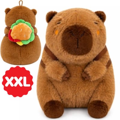 Topknuffels® Capibara met Hamburger Rugzak Pluche Knuffel XXL 100 cm - Capybara Knuffels Dierenknuffel - Kapibara Kapybara - Speelgoed Kawaii Kussen - TikTok Plush Toy