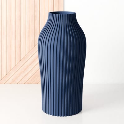 Fleuriek - Vaas Blauw - H40 cm - Vaas voor zijdenboeket of droogbloemen - Cadeau voor haar - Duurzame tafeldecoratie van gerecycled plastic - Strakke moderne vaas