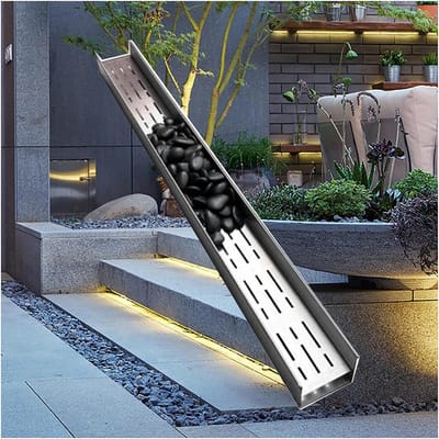 Afvoerrooster Kit - Drainage Kanaal - Terras Droog Houden - Kiezel Inbouwbaar - H15xW6.5CM - Zilver