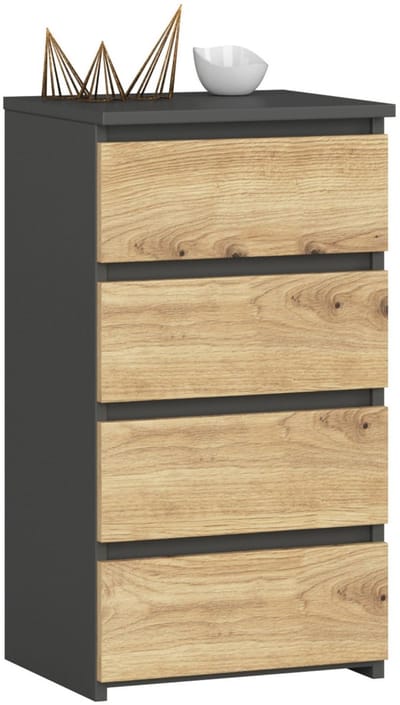Kommode CL4 met 4 Lades / AKORD Furniture Factory / Grafietgrijs - Artisan Eik / 40x74x35 cm