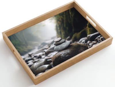 Dienblad hout 50x35 cm - Schootdienblad - Stenen - Stapel - Natuur - Borrelplank rechthoek - Plateau dienbladen
